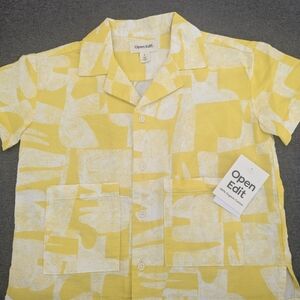 Open Edit Kids Yellow Abstract Button Down Shirt